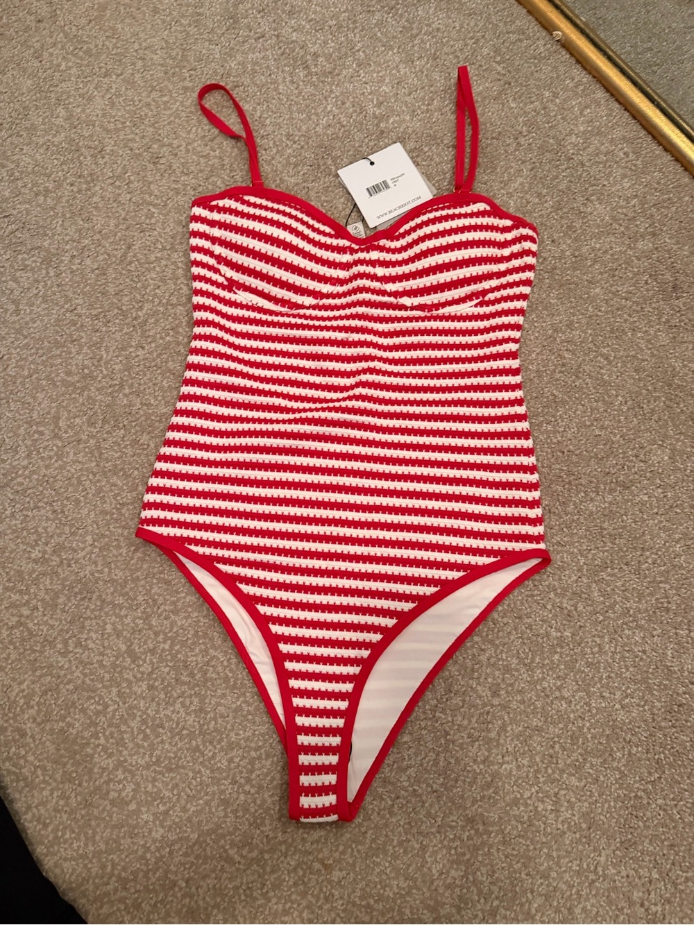 Beachriot Red and White Striped Women’s One-Piece Swimsuit